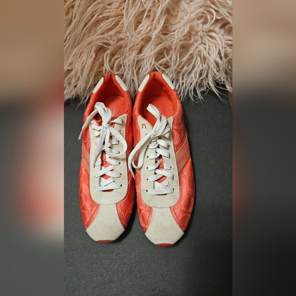 Coach Shoes - COACH PINK WHITE HADLEY SIGNATURE MELON LACE UP SNEAKERS WOMENS SIZE 10